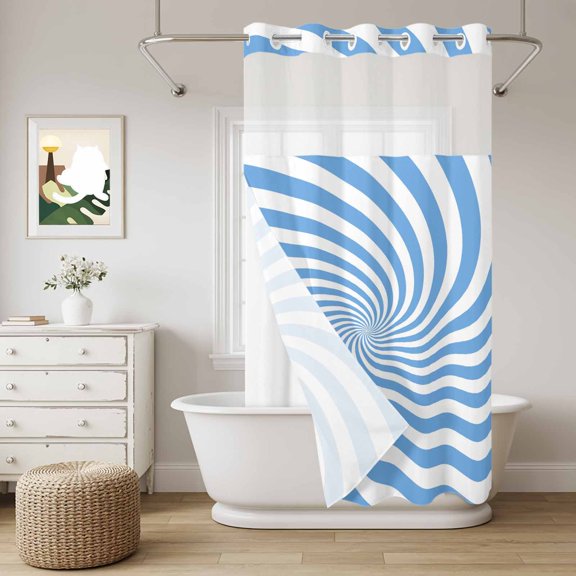 Blue Vortex No Hook Shower Curtain with Snap in Liner, Abstract White Sky Blue Spiral Optical Motion Style Waterproof Shower Curtains with See Through Top Window Liner for Bathroom, 36x72 Inches