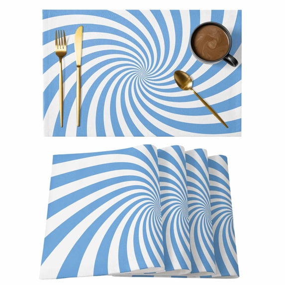 Blue Vortex Placemats Set of 4, Abstract White Sky Blue Spiral Optical ...