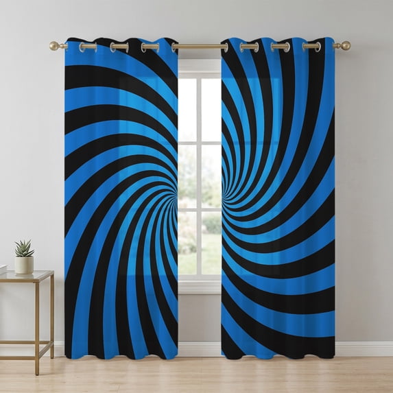 Blue Vortex Sheer Curtains 84 Inch Long 2 Panels, Abstract Navy Blue ...