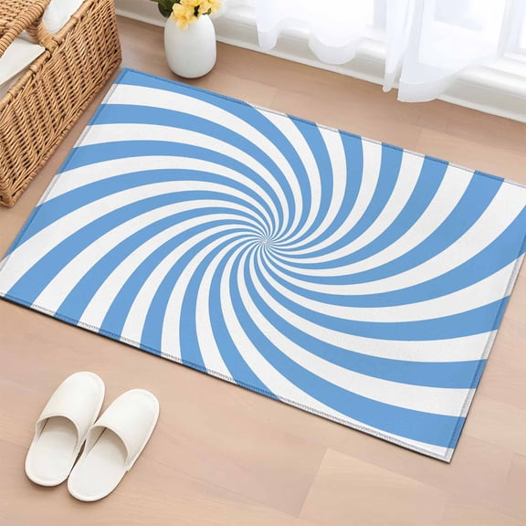 Blue Vortex Washable Area Rug 2 x 3 ft Abstract White Sky Blue Spiral Optical Motion Style , Soft Non Slip Rugs Stain Repellent Indoor Felt Carpet for Living Dining Room Bedroom Home Office