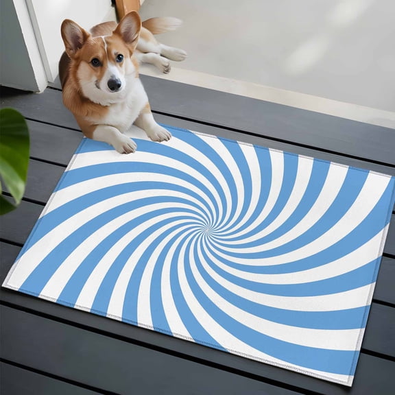 Blue Vortex Washable Entry Rug 2x3 Abstract White Sky Blue Spiral Optical Motion Style Low Pile Indoor Door Mat with Rubber Backing Thin Area Rug for for Entrance, Bedroom, Kitchen, Laundry, Bathroom