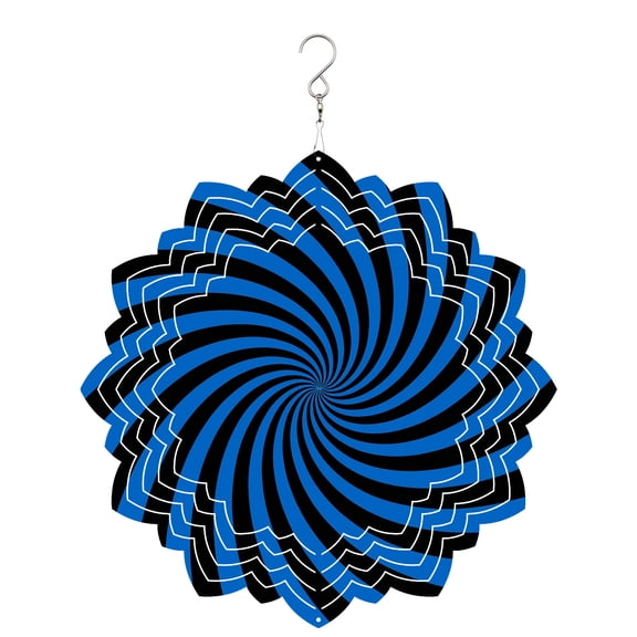 Blue Vortex Wind Spinner for Garden Yard 8In, Abstract Navy Blue Black Lime Spiral Optical Motion Style 3D Stainless Steel Kinetic Hanging Wind Spinners Rustproof Outdoor Decor for Lawn Patio Home