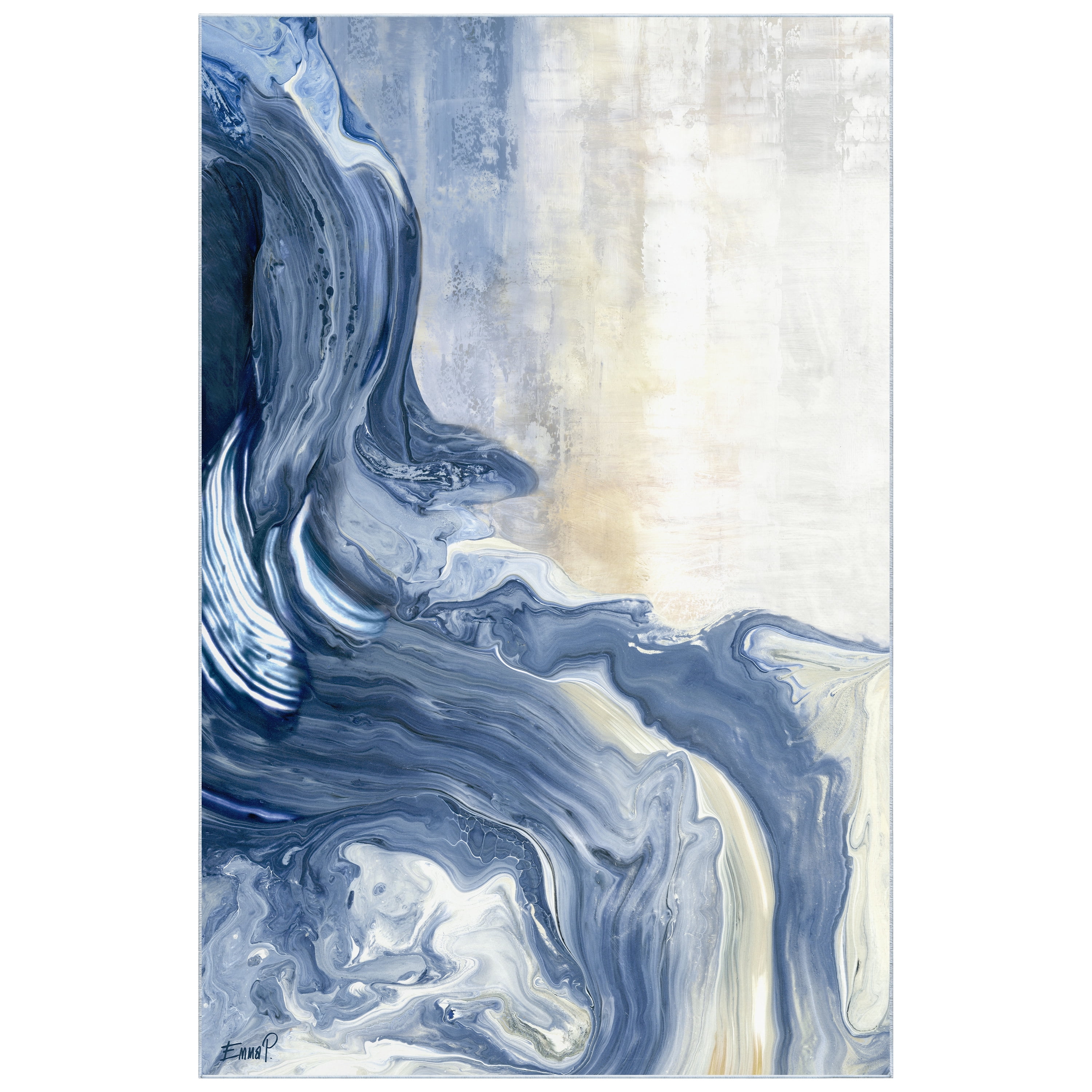 Blue Vulcanic Explosion Washable Abstract Art Area Rug size 5'x8', Power-loomed, Heavenly Softness with Non-Slipping Backing