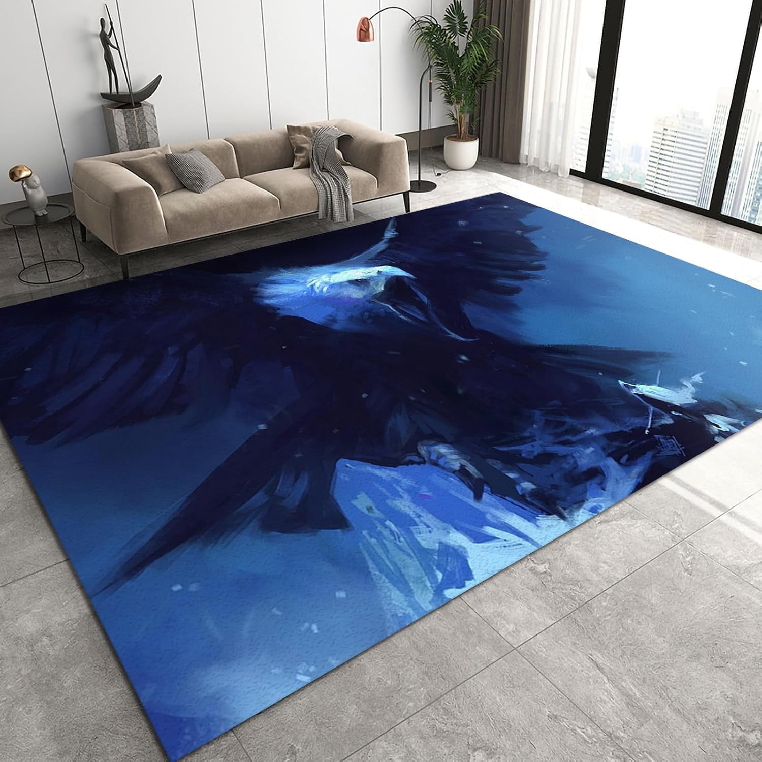 Blue Vulture Eagle Area Rugs, Simple Snow Mountain Doodle Animals ...