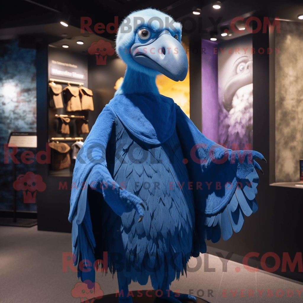 Blue Vulture REDBROKOLY mascot costume character dressed with a Mini ...