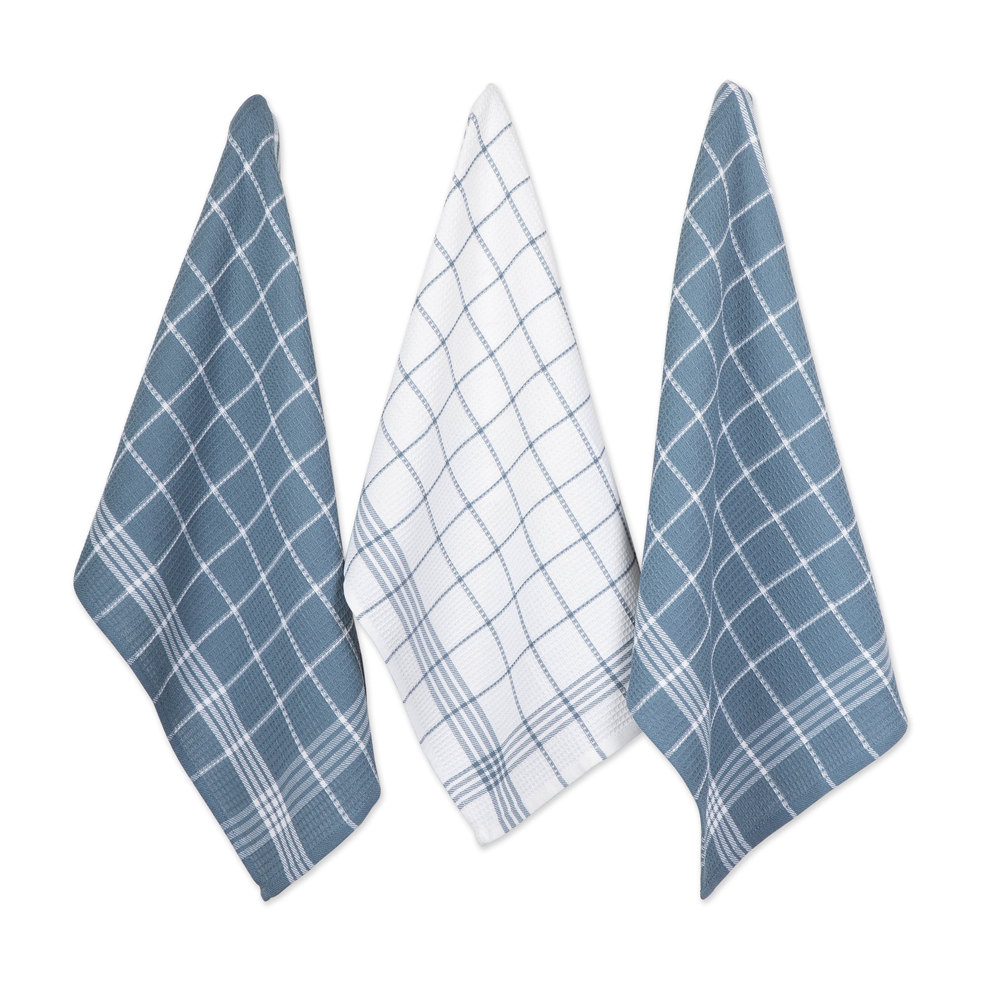 Blue and White Cotton Waffle Weave Kitchen Towel Set