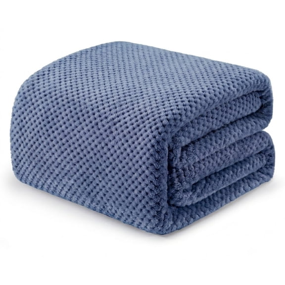 Throw Blanket, 260GSM Soft Jacquard Blanket for Bed, Waffle Weave Fuzzy Blanket King Size for Decor, Lightweight and Warm Blankets for Office Bedroom Sofa Office Travel, Blue