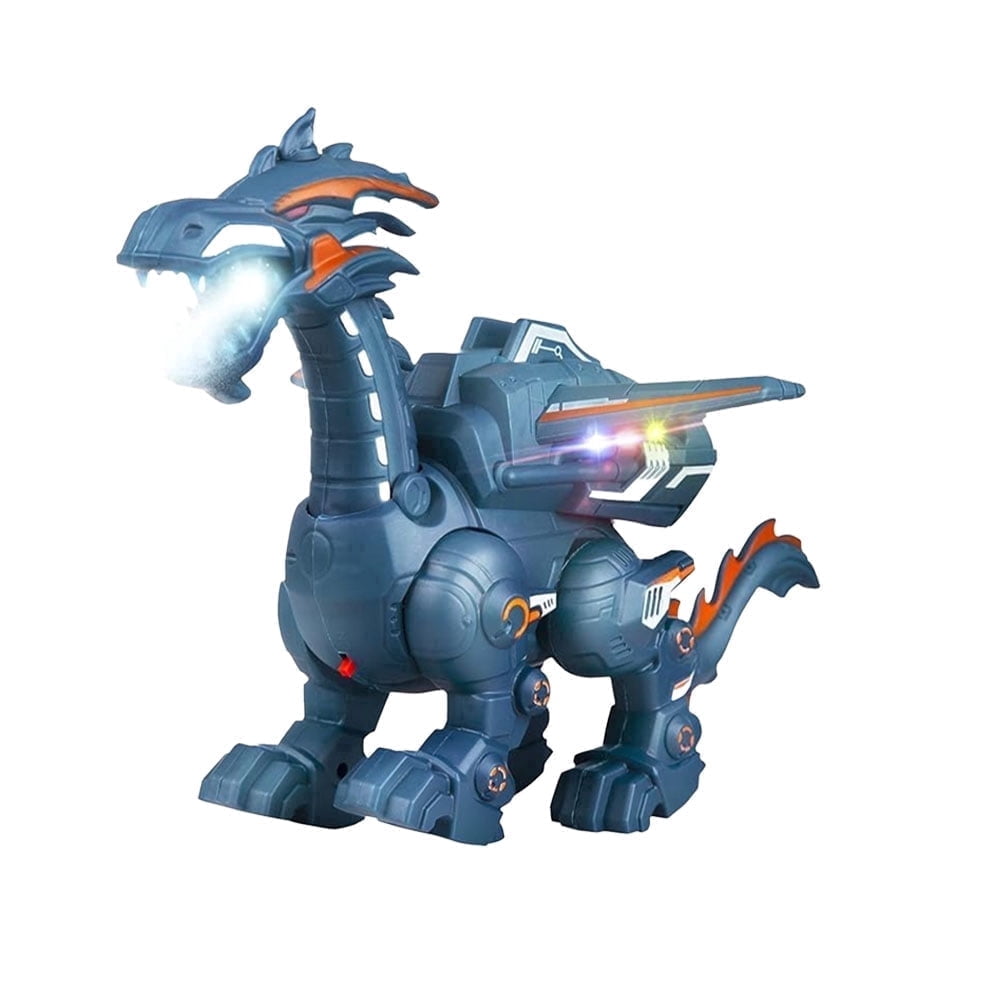 Blue Walking Dinosaur Robot with Mist Spray and LED Lights – Interactive STEM Toy for Kids Ages 3–12, Great Gift for Birthdays and Parties