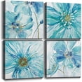 thumbnail image 1 of Blue Wall Art Abstract Teal Poppy Wall Decor 4Pcs Sets Watercolor Spring Poppy Flower Canvas Prints Artwork 12x12" Floral Gallery Modern Home Decoration Painting for Living Room Bedroom Office, 1 of 6