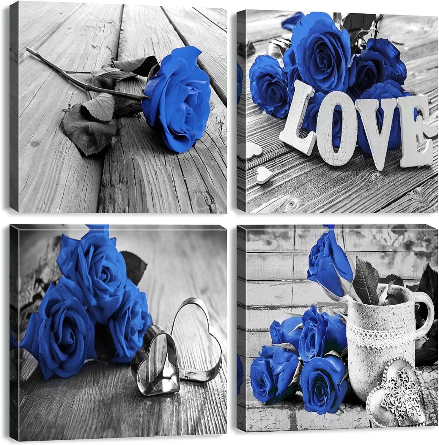 Blue Wall Art Flower Wall Decor Royal Blue Rose Canvas Pictures for ...