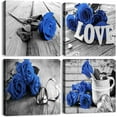 thumbnail image 1 of Blue Wall Art Flower Wall Decor Royal Blue Rose Canvas Pictures for Bathroom Decor Black and White Romantic Floral Prints Poster Modern Love Artwork for Living Room Bedroom Home Decoration 12x12" 4Pcs, 1 of 1