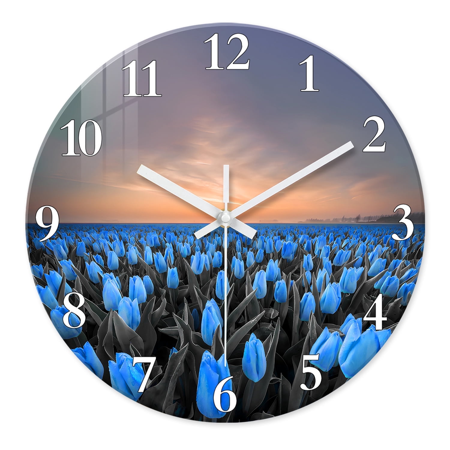 Blue Wall Clock 16 Inch Silent Wall Clocks Battery Operated Tulip ...
