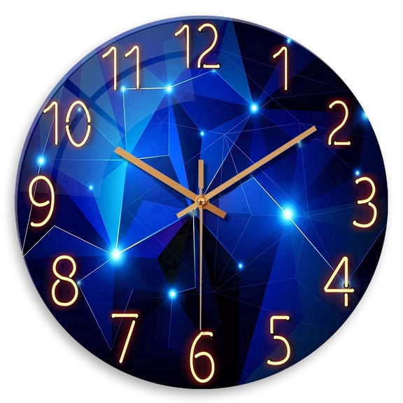 Modern Blue Glass Wall Clock Battery Operated 12 Inch