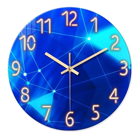 Blue Wall Clock Battery Operated 14 Inch Modern Wall Clock Non Ticking Glass Clock for Living Room Kitchen Home Office