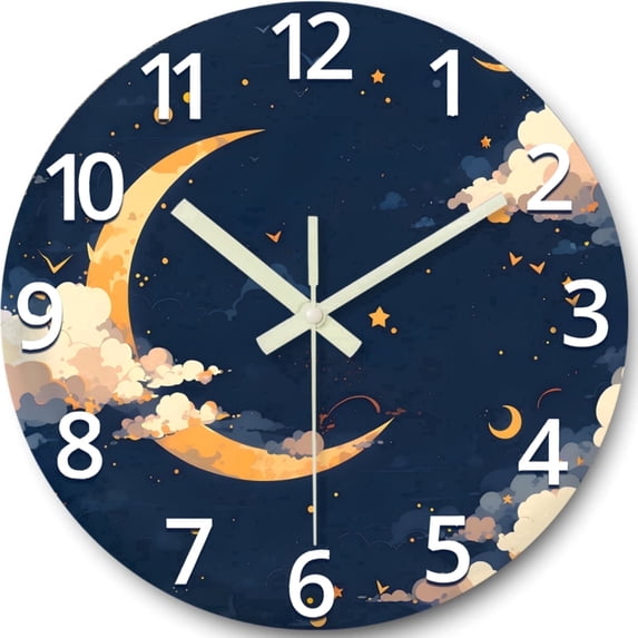 Blue Moon Glow in the Dark Wall Clocks Battery Operated 12 Inch Slient Wall Clock Non-Ticking
