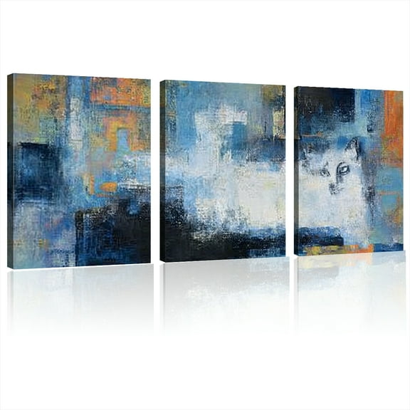 Blue Wall Decor - Abstract Canvas Wall Art for Living Room - Artistic Elegance in a Beautiful Wooden Frame & Blue and White Pictures for Office Bedroom Wall Decoration12x16x3pcs