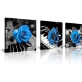 thumbnail image 1 of Blue Wall Decor for Living Room Blue Bathroom Accessories Black and White Canvas Wall Art Blue Rose Music Pictures Bedroom Decor Modern Painting Kitchen Home Decorations 12x12 3 Pcs/Set, 1 of 6