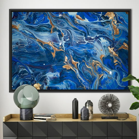 Blue Wall Decor, Modern Printed Canvas, Shimmery Wall Art, Navy Blue Canvas, Blue Marble Canvas, Abstract Artwork, Luxury Canvas Art, Canvas Wall Decor - Rolled Canvas