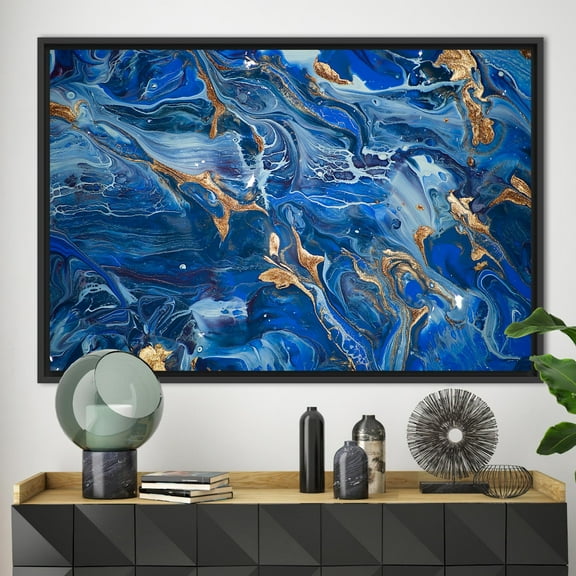 Blue Wall Decor, Modern Printed Canvas, Shimmery Wall Art, Navy Blue Canvas, Blue Marble Canvas, Abstract Artwork, Luxury Canvas Art, Canvas Wall Decor - White Framed