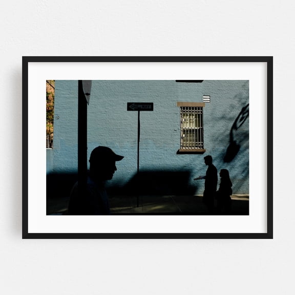 The Blue Wall and Silhouettes - Manhattan New York Photography Street Photography Silhouette Minimalist City Architecture Modern Art Black Framed Wall Art Print 5 x 7 inches