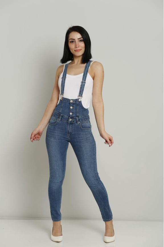 Blue Wash Distressed Denim Jumpsuit