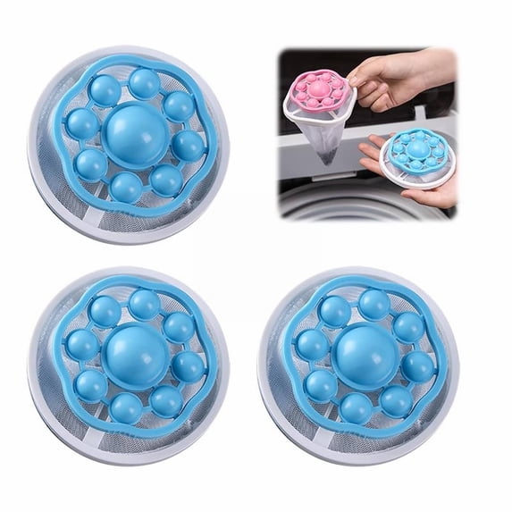 Blue Washing Machine Hair Remover – Dusknt 3-Pack Floating Mesh Filter for Pet Hair & Lint, Reusable & Easy to Clean for Laundry, Spring Cleaning Essential (Blue Upgraded)