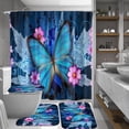 thumbnail image 1 of Blue Water Drop Flower Shower Curtain Sets with Rugs,Toilet Lid Cover and Bath Mat,Blue Butterfly Complete Bathroom Curtains with 12 Hooks,Blue Rose Bathroom Decor Sets, 71x71inch, 1 of 7