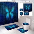 thumbnail image 1 of Blue Water Drop Flower Shower Curtain Sets with Rugs,Toilet Lid Cover and Bath Mat,Blue Butterfly Complete Bathroom Curtains with 12 Hooks,Blue Rose Bathroom Decor Sets, 71x71inch, 1 of 7