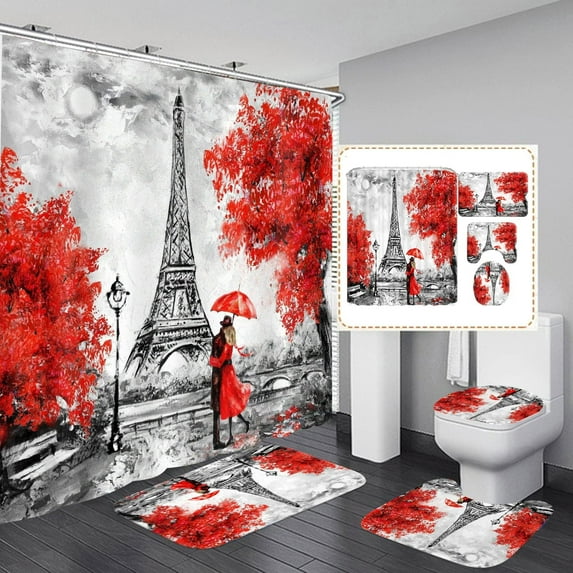 Blue Water Drop Flower Shower Curtain Sets with Rugs,Toilet Lid Cover and Bath Mat,Blue Butterfly Complete Bathroom Curtains with 12 Hooks,Blue Rose Bathroom Decor Sets, 71x71inch