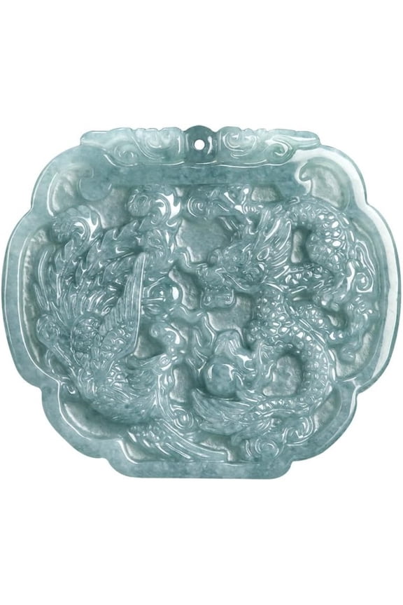 Blue Water Jadeite Dragon and Phoenix Necklace, Dragon and Phoenix Brand Pendant Necklace for Couples, is an Eternal and Elegant Talisman of Happiness