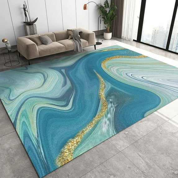 Blue Water Marble Area Rug Turquoise Abstract Rugs Living Room For Bedroom Dining Home Office Soft Rugs Carpets
