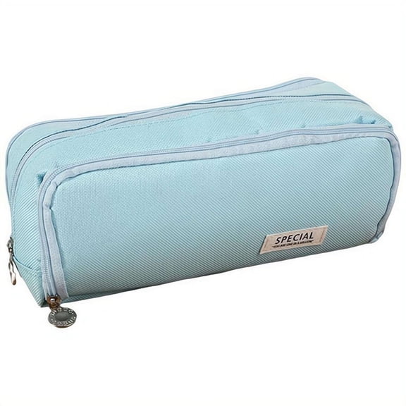 Blue Water‑Resistant Oxford Fabric Pencil Case, Dual‑Opening Large‑Capacity Stationery Pouch 9.06"x3.35"x3.54"