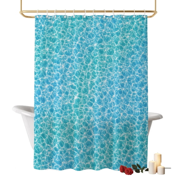 Blue Water Ripple Bathroom Shower Curtains with Hooks, Teal Poolside Leisure Ocean Wave Sun Reflection Waterproof Fabric Washable Shower Curtain for Home Hotel Bathtub Decor 36x72 Inch