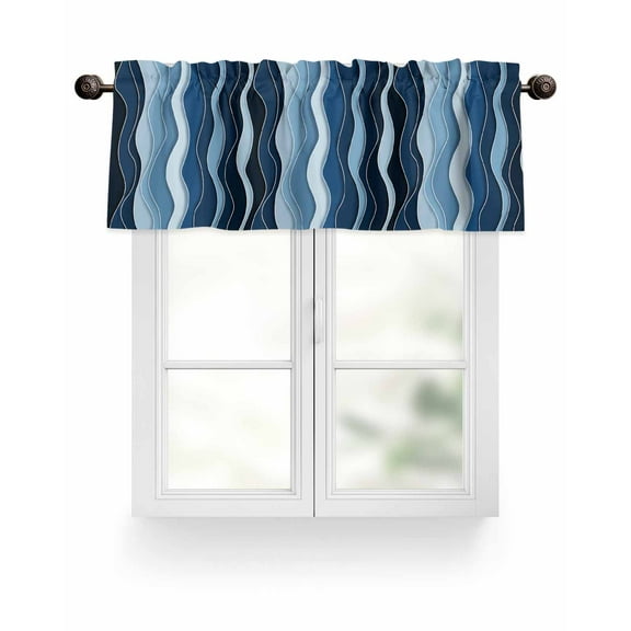 Blue Water Ripple Gradient Stripes Curtain Valances,Abstract Geometric Small Window Treatment for Kitchen Living Room Bathroom,42" x 18"