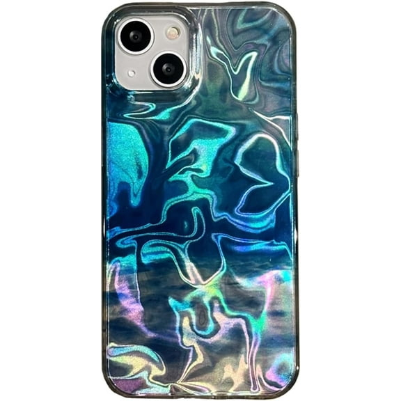 Blue Water Ripple Holographic Phone Case Compatible with iPhone 14/13 Aesthetic Bling Glitter Wave Laser Pattern Fun Unique Slim Protective Cover for iPhone 13/iPhone14 6.1in