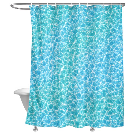 Blue Water Ripple Shower Curtain, Teal Poolside Leisure Ocean Wave Sun Reflection Lightweight Waterproof Fabric Shower Curtain with Rustproof Grommets for Bathroom Bathtub 36x72in