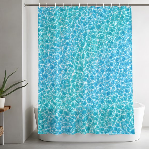 Blue Water Ripple Shower Curtain, Teal Poolside Leisure Ocean Wave Sun Reflection Waterproof Washable Bath Fabric Shower Curtains Set with 12 Hooks for Bathroom Bathtub Decoration 36x72in