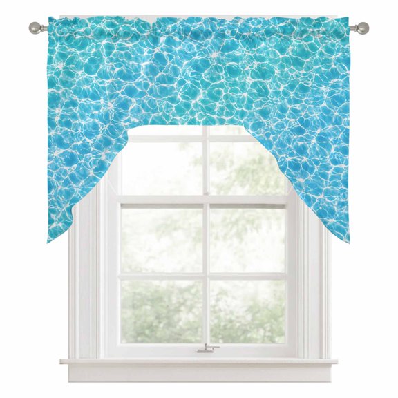 Blue Water Ripple Swag Valances for Windows 56 x 36 Inch, Teal Poolside Leisure Ocean Wave Sun Reflection Rod Pocket Light Filtering Window Topper for Kitchen Bathroom Bedroom Living Room
