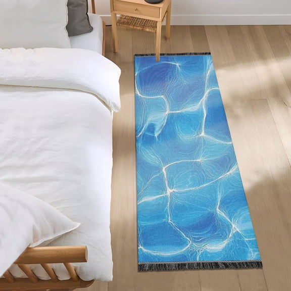 Blue Water Ripples Bedroom Runner Rug 2'x 6' Non Slip Carpet Indoor Home Area Rug Living Room