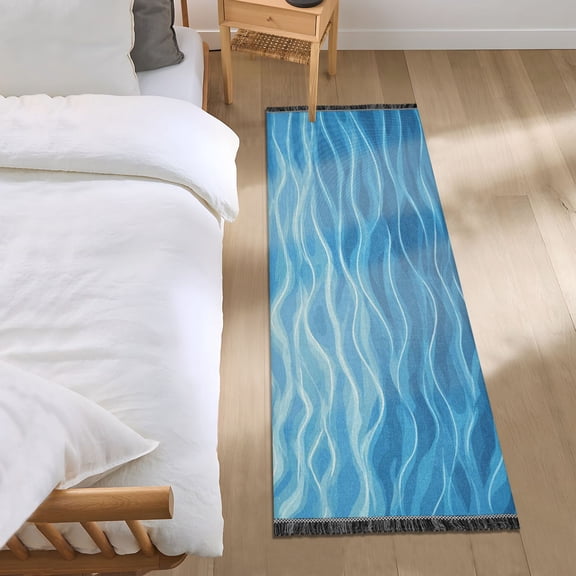 Blue Water Ripples Bedside Runner Rug 2'x 6' Non Slip Carpet Floor Mat Area Rug