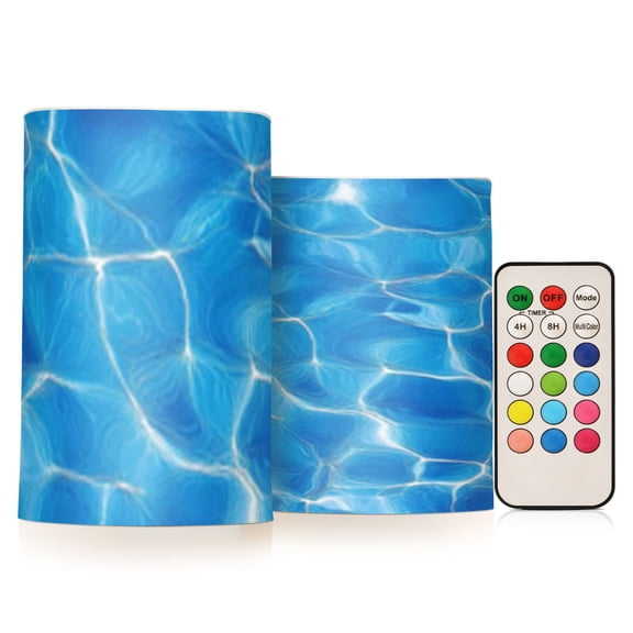 Blue Water Ripples Flickering Flameless Candles Battery Operated with Remote Timer LED Pillar Candles Set of 2