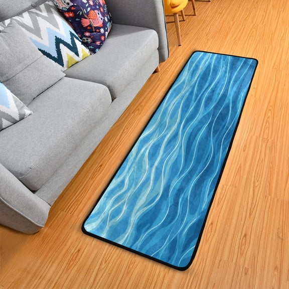 Blue Water Ripples Long Floor Mat Runner Rug Area Mat Noise Reduction Water Absorbent Non-Slip 72" x 24"