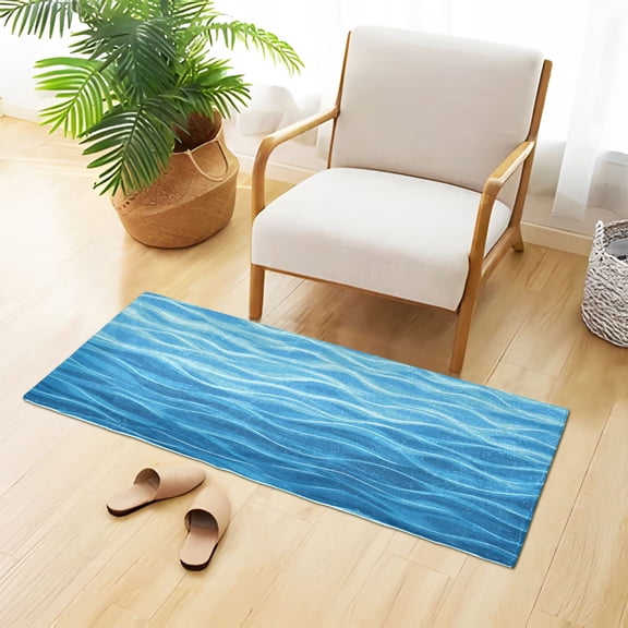 Blue Water Ripples Plush Carpet Non Slip Runner Rug Absorbent Bath Mat 39" x 20"