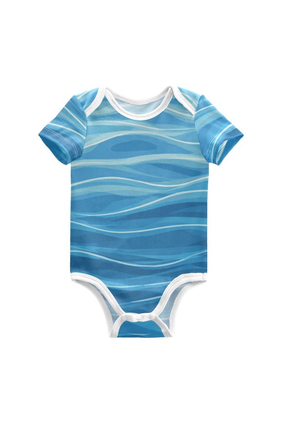 Blue Water Ripples Pure Cotton Bodysuit Short Sleeve Pajamas One-Piece Romper Unisex 3 Months