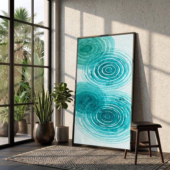 Blue Water Ripples Wall Art Abstract Circle Decor Modern Aqua Home Decoration Calming Wave Patterns Art, Unframed Paper Print