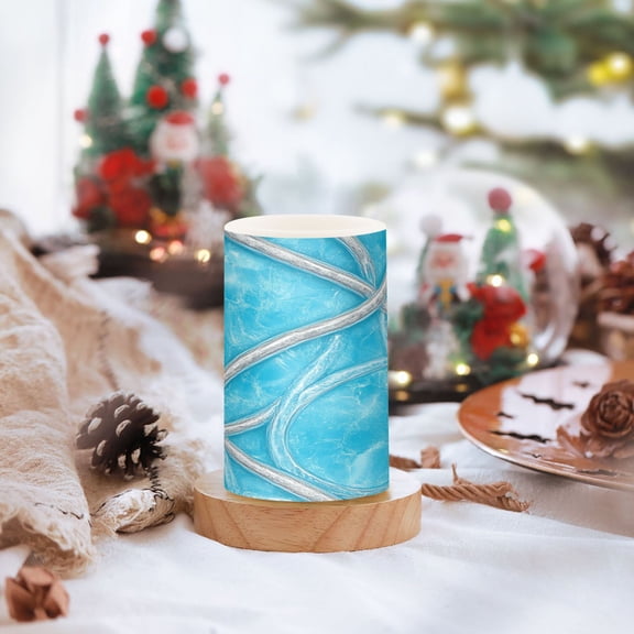 Blue Water Surface Pattern Set of 2 Flameless LED Candles Remote and Timer Indoor Outdoor