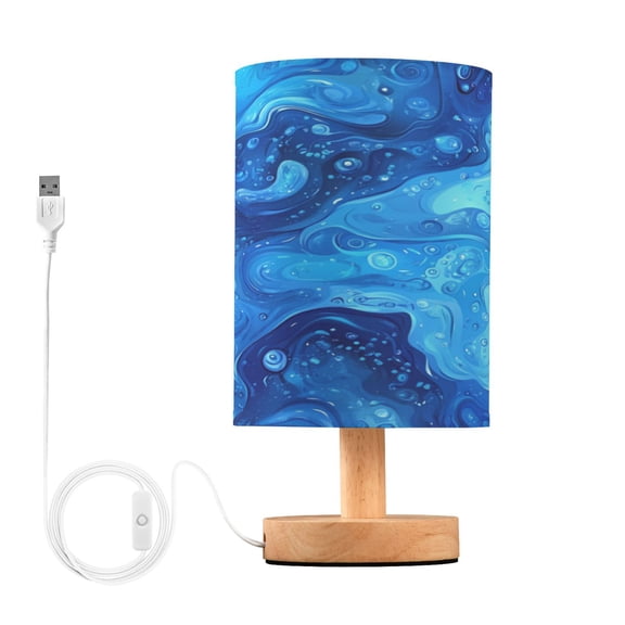 Blue Water Texture Small Lamp Printed Gifts Table Lamp USB Bedside Desk Nightstand Lamp Wood Base for Bedroom Living Room Office Desk College Dorm