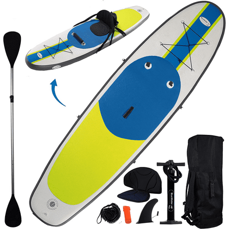 Blue Water Toys Inflatable Crossover Stand Up Paddle Board/Kayak Kit - Blue Yellow 10 feet by 32 inches