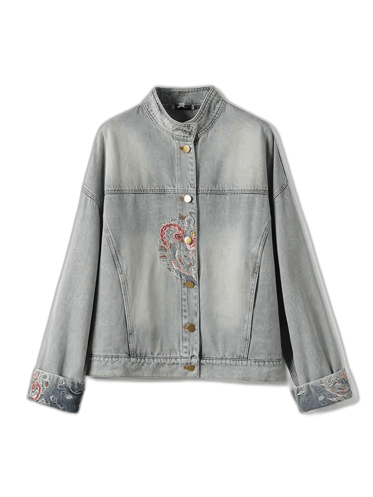 Blue Water Washing High End Denim Jacket Female Retro Light Embroidery
