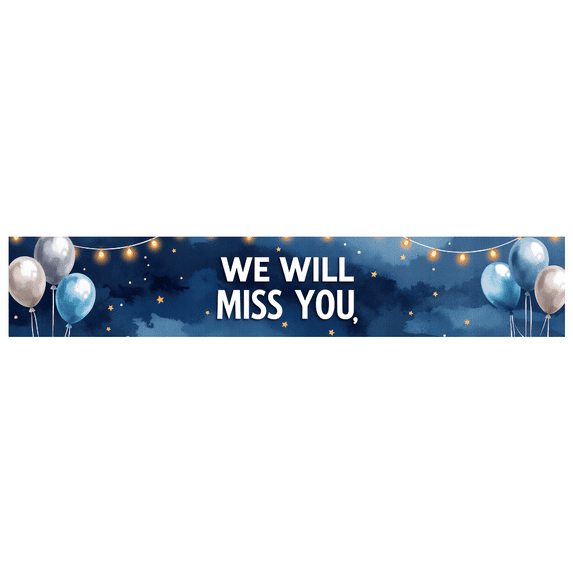 Blue Watercolor Backdrop Banner with Balloons Stars Decors for Farewell Party, Photo Booth Background, Event Decorations, Celebration Supplies, Party Props